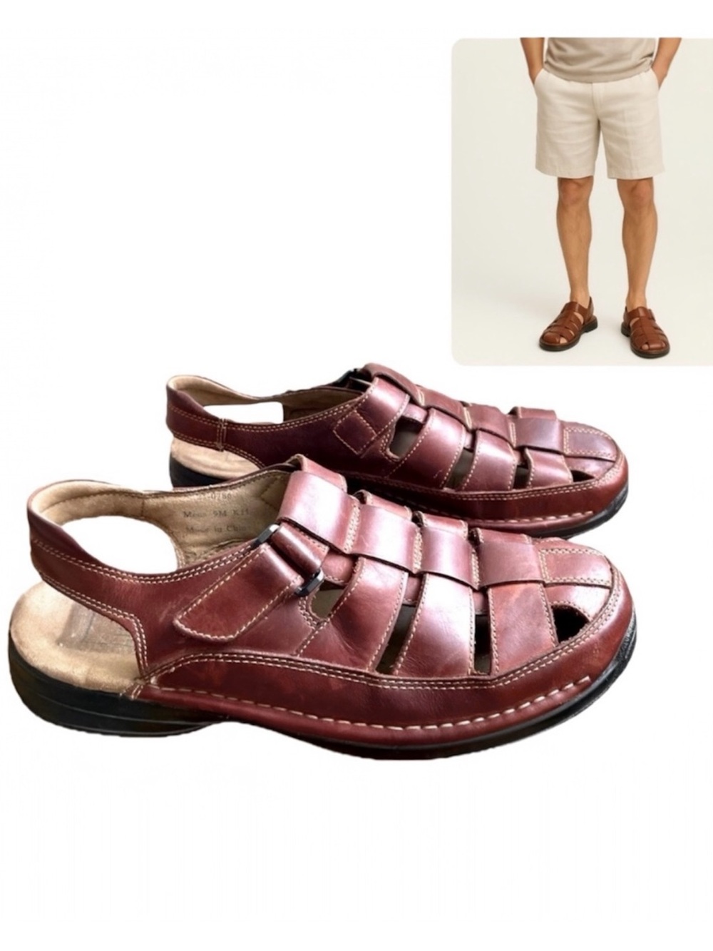 Johnston & Murphy Leather Fisherman Sandals Size 9 Brown Comfort Coastal Resort